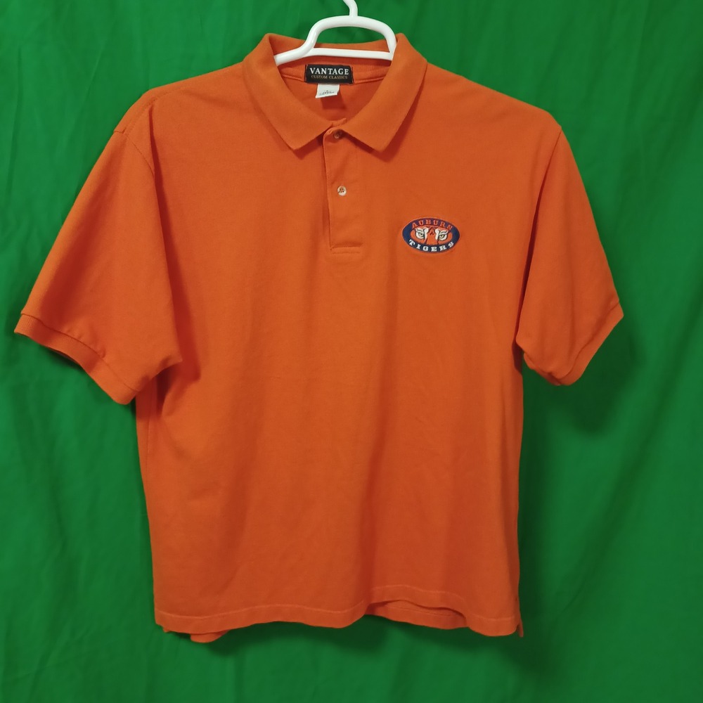 Vantage Auburn Tigers Polo Shirt Mens Large Orange Cotton Short‎ Sleeve USA Made